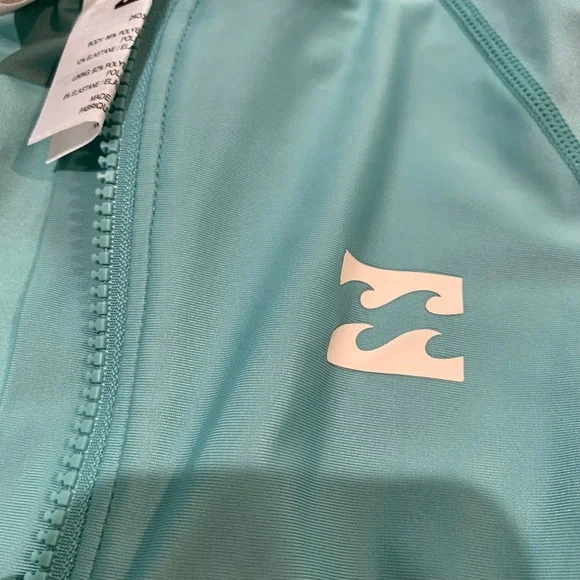 Billabong teal green long sleeve zip up one piece surfer swimsuit rashgard M - Picture 3 of 9